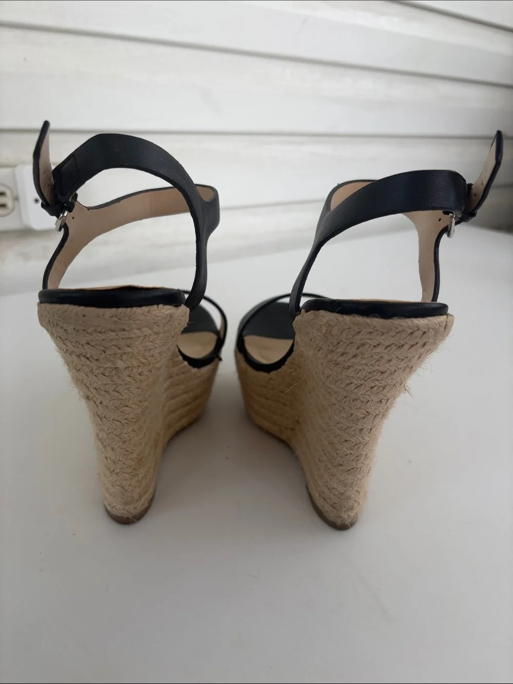 Charlotte Russe Black Espadrille Wedge Sandals Size 8 Ankle Strap Platform